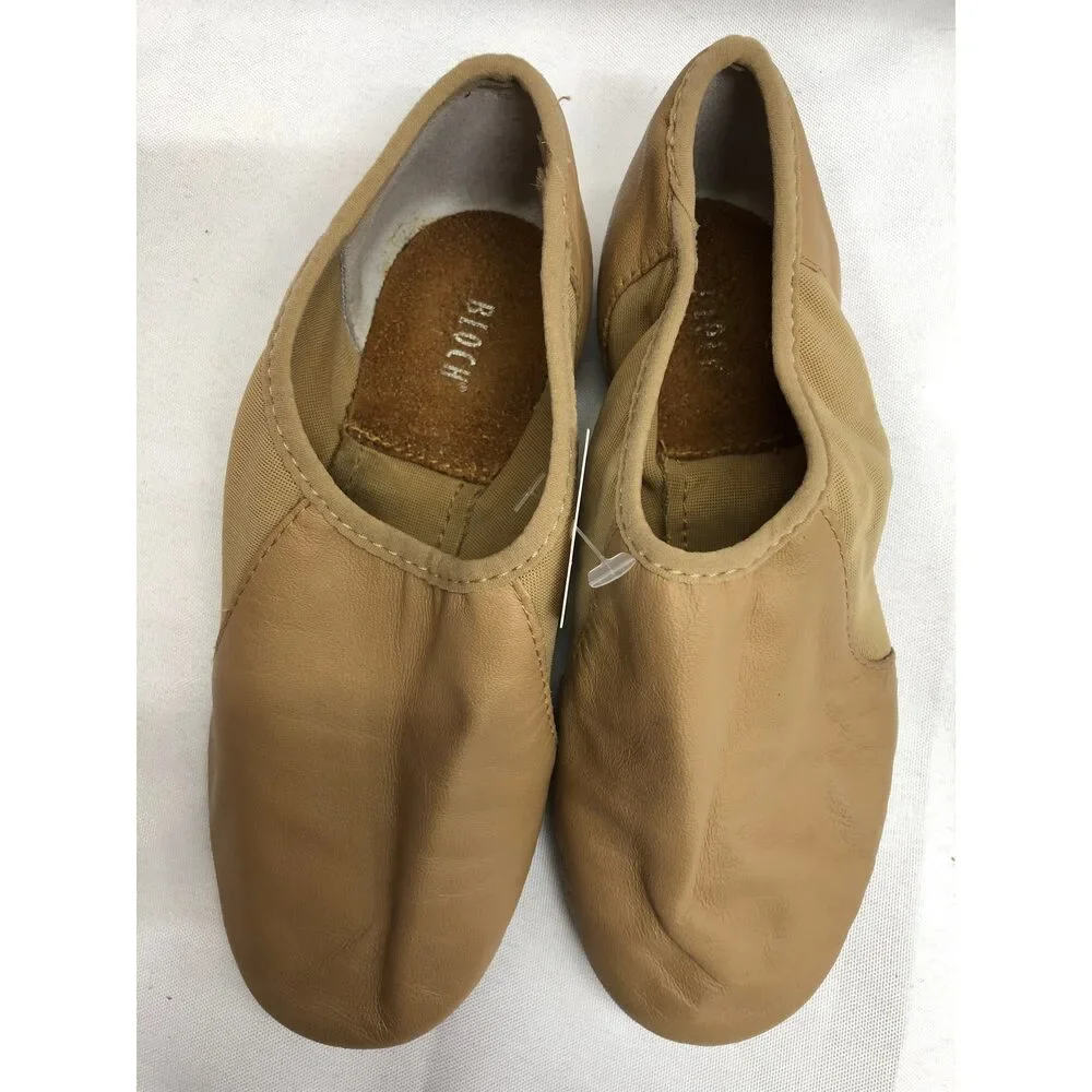 Pre-Owned Dance Jazz Shoes Bloch Child 3M Tan Leather Slip On Split Sole
